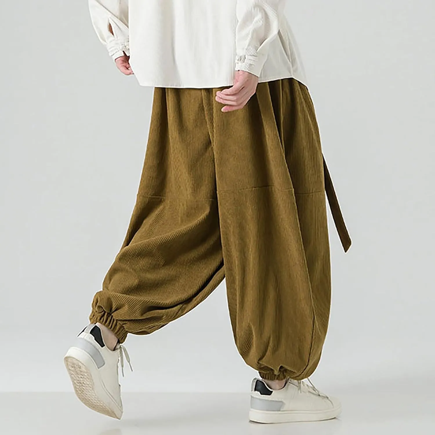 SUWBMHWE Men's Harem Pants Baggy Linen Men Stretchy Waist Trouser Boho Japanese Graphic Renaissance Pants Summer Lounge