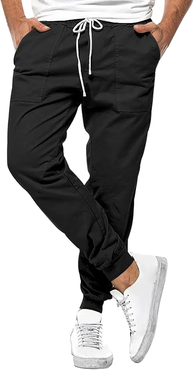 Sweat Pants for Mens Casual Drawstring Elastic Waist Solid Cargo Trousers Athletic-Fit Beam Feet Sport Pants