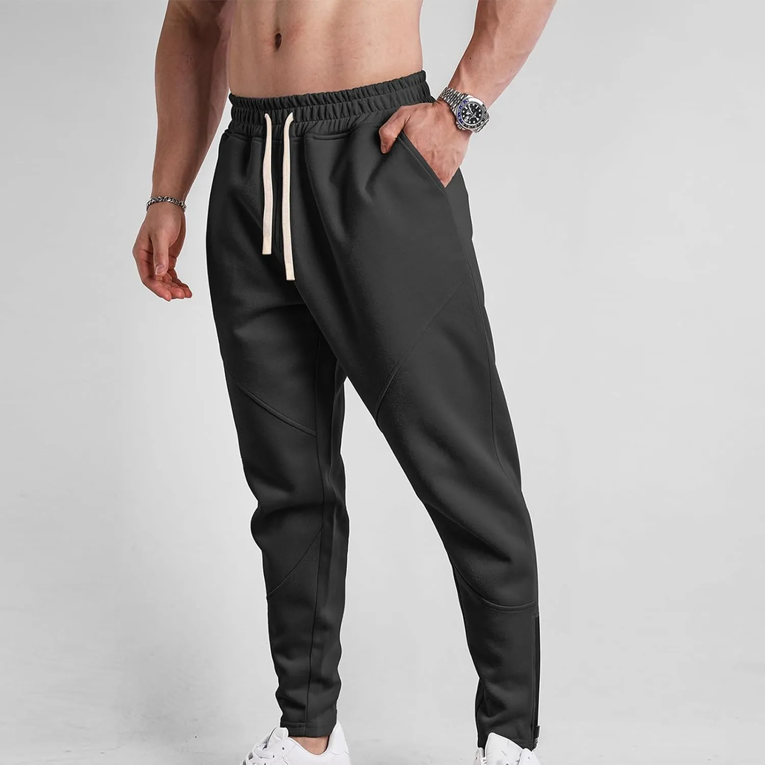 Sweatpants for Men Sport Tapered Joggers Mens Trendy Elastic Waist Solid Color Jogger Split Utility Fitted Cargo