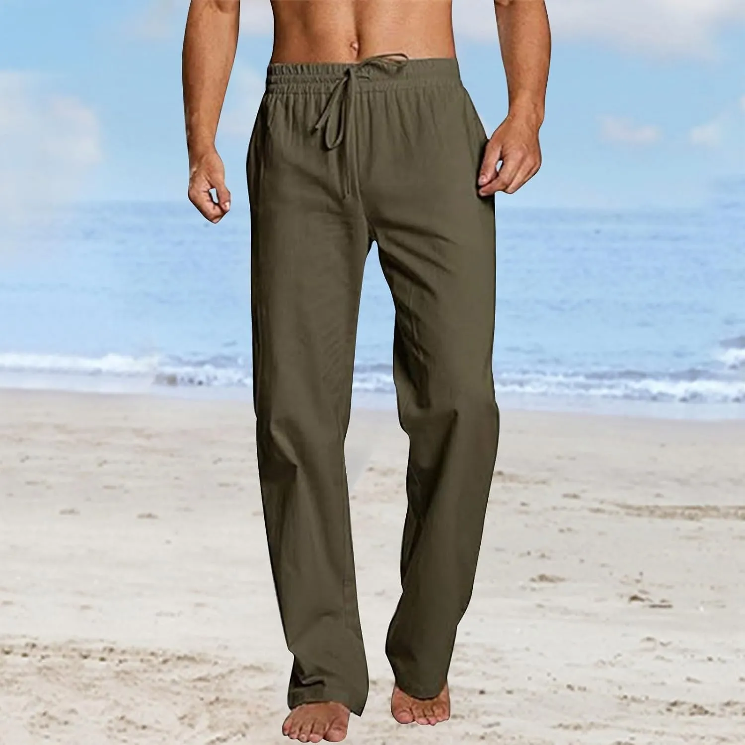 Sweatpants for Men Sport Tapered Tactical Slacks Mens Elastic Waist Solid Color Split Ripstop Fitted Joggers
