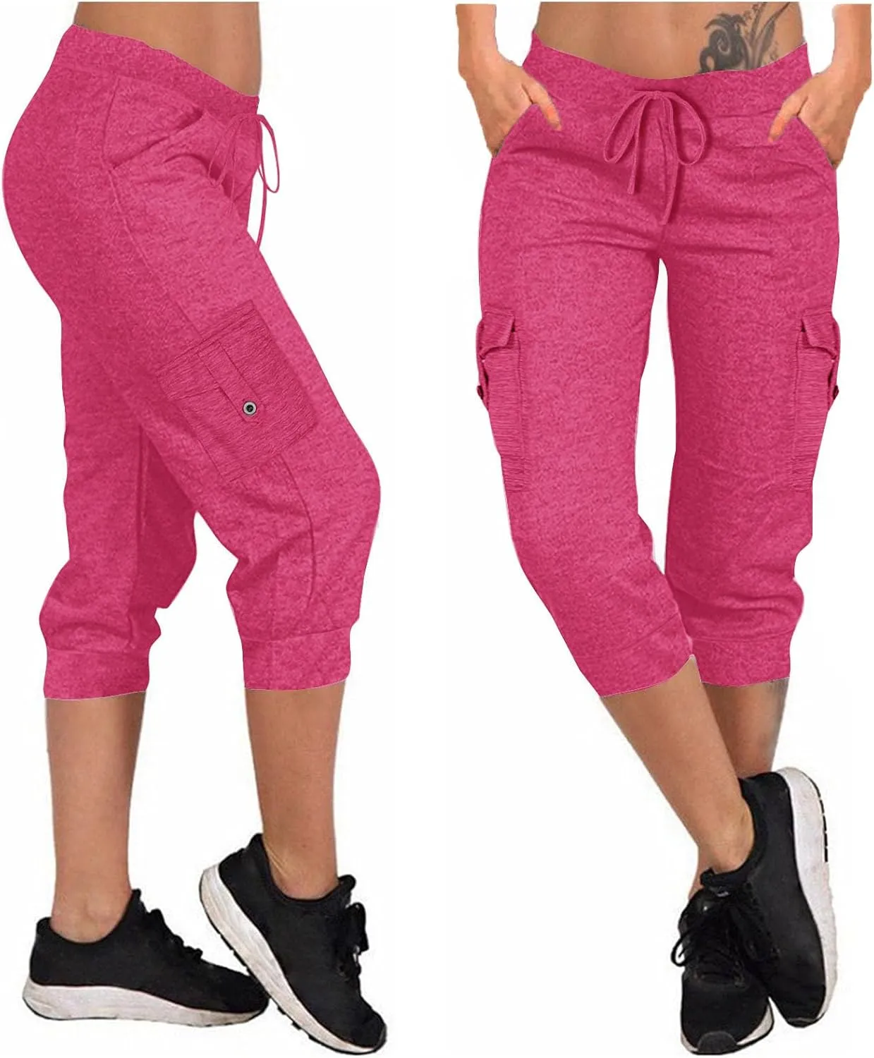 TANGNADE Active Capri Pants for Women Joggers Stretch Lightweight Casual Pant Capri with Drawstring Pockets Hiking Pants