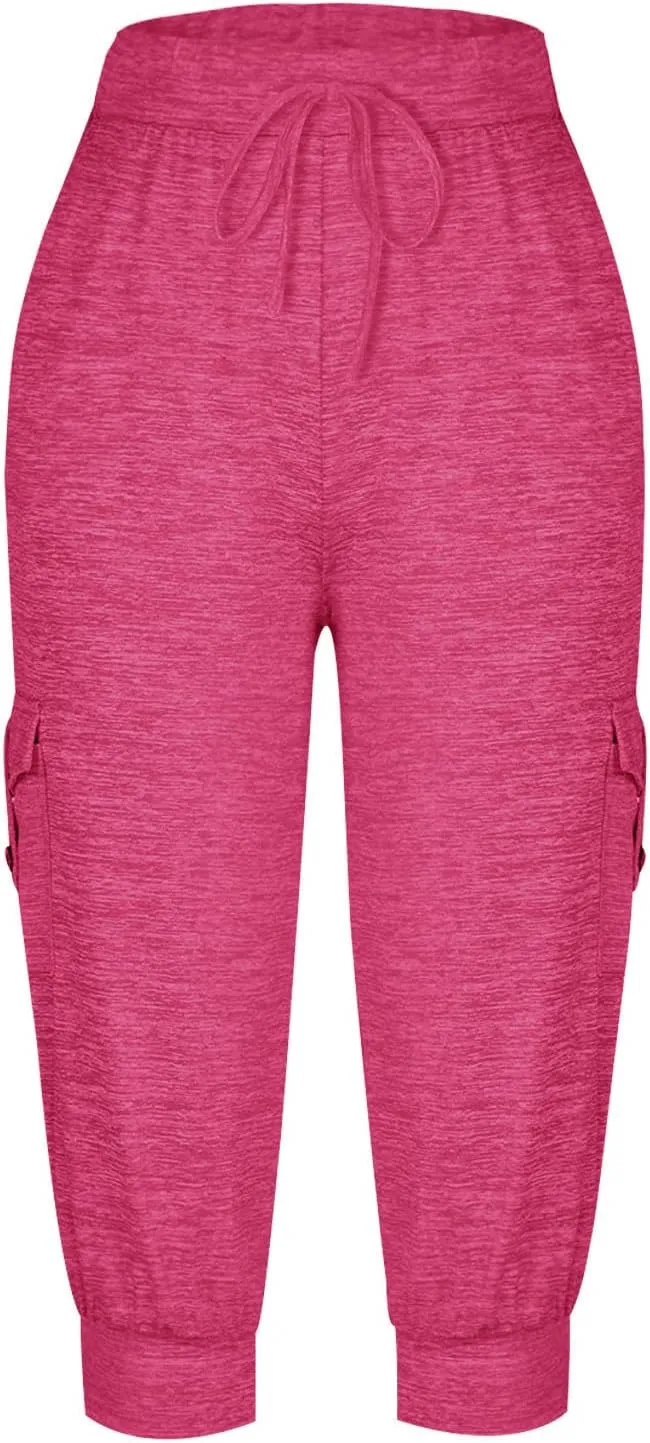 TANGNADE Active Capri Pants for Women Joggers Stretch Lightweight Casual Pant Capri with Drawstring Pockets Hiking Pants