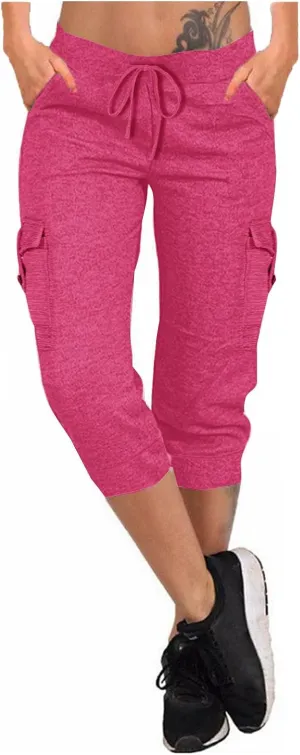 TANGNADE Active Capri Pants for Women Joggers Stretch Lightweight Casual Pant Capri with Drawstring Pockets Hiking Pants