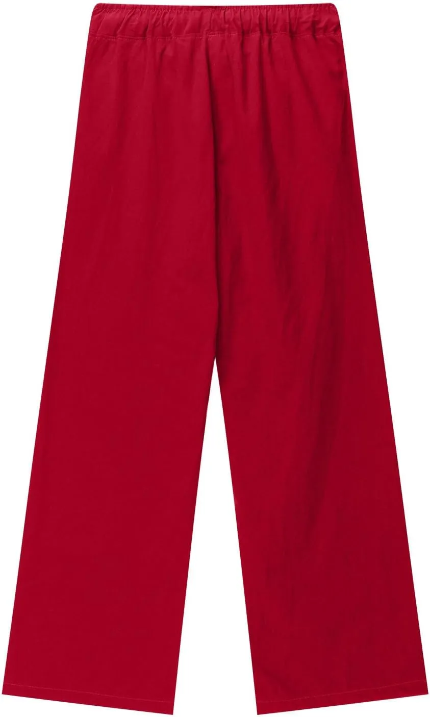 Teen Girls Casual Cotton Linen Pants Lightweight Summer Loose Fit Elastic Waist Plus Size Solid Lounge Long Trousers