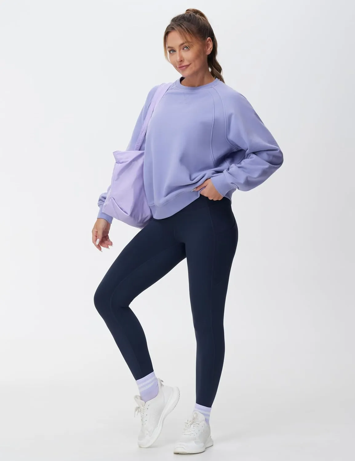 THE GYM PEOPLE Women's Oversized Fleece Sweatshirts Loose Fit Crewneck Long Sleeve Pullover Tops