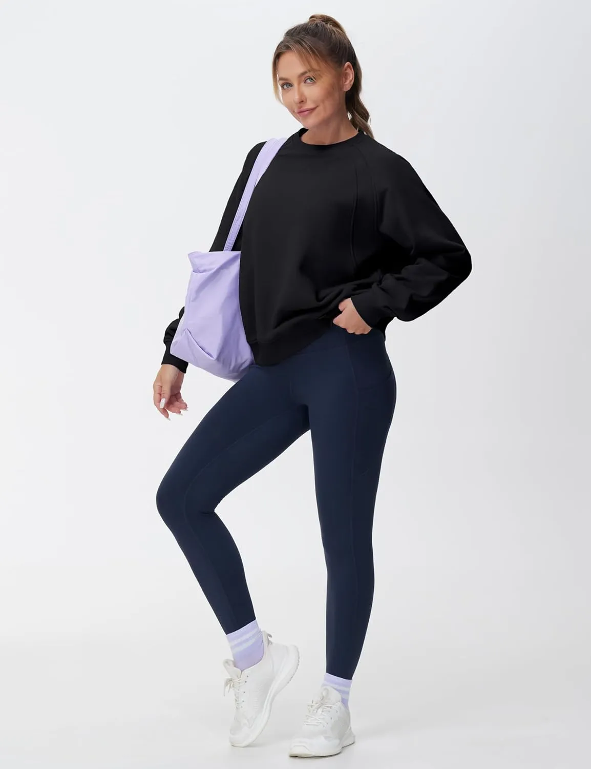 THE GYM PEOPLE Women's Oversized Fleece Sweatshirts Loose Fit Crewneck Long Sleeve Pullover Tops
