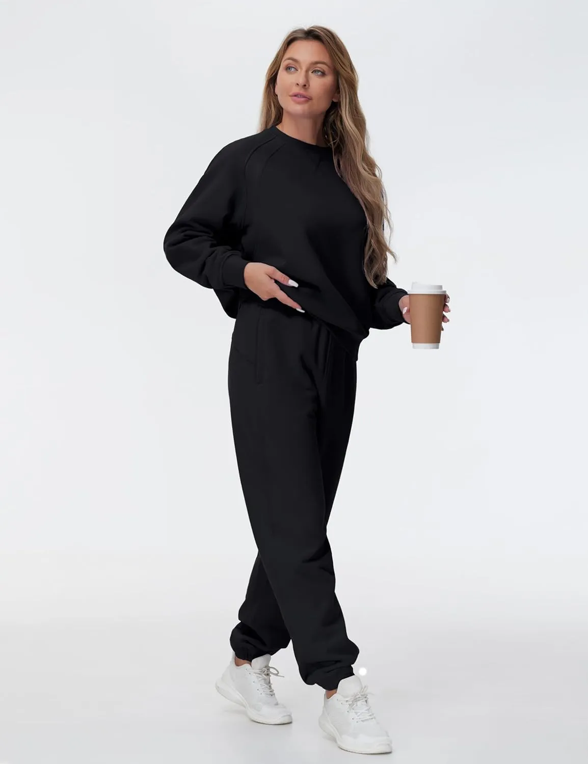 THE GYM PEOPLE Women's Oversized Fleece Sweatshirts Loose Fit Crewneck Long Sleeve Pullover Tops