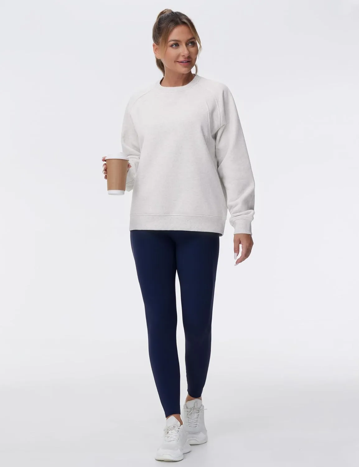 THE GYM PEOPLE Women's Oversized Fleece Sweatshirts Loose Fit Crewneck Long Sleeve Pullover Tops