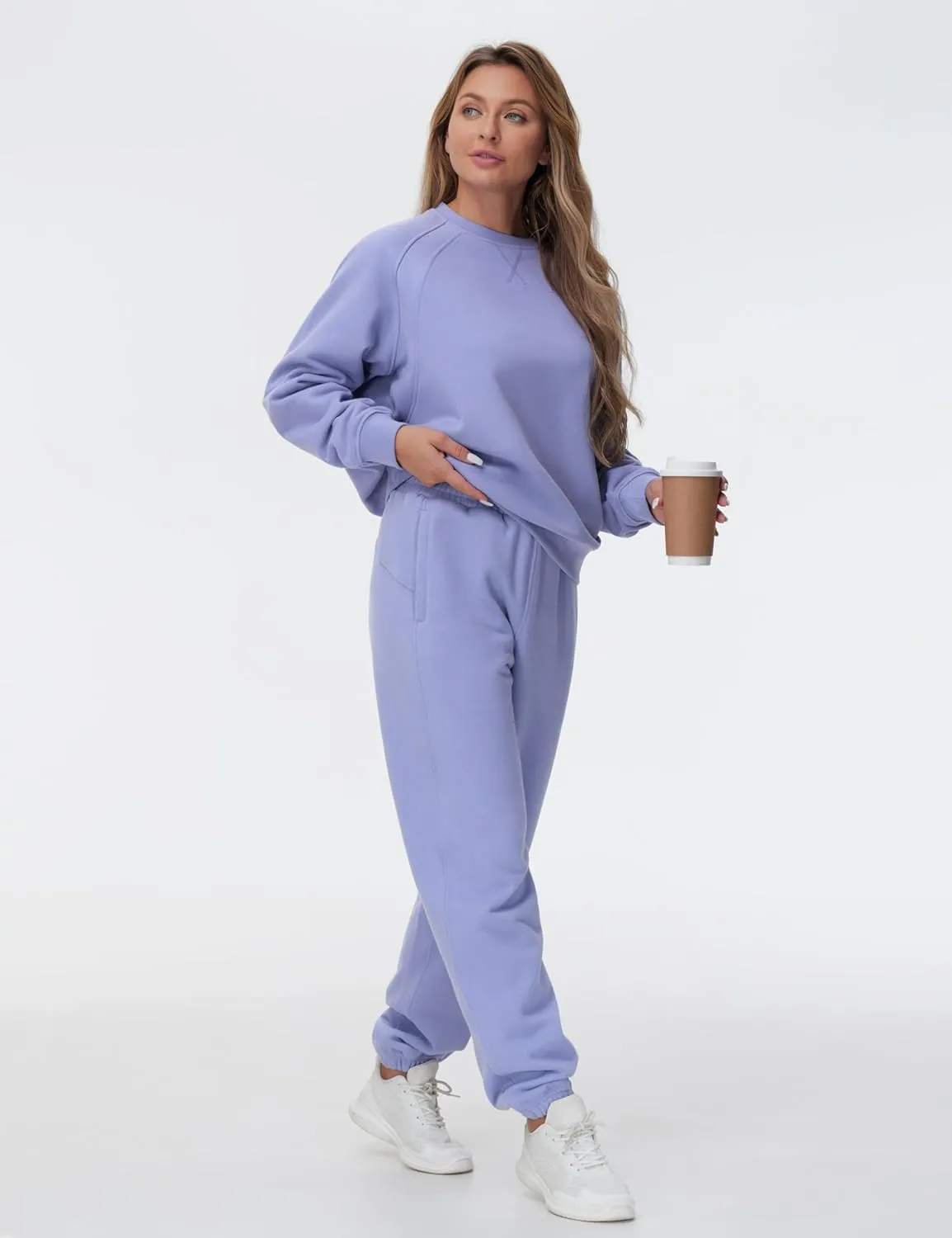THE GYM PEOPLE Women's Oversized Fleece Sweatshirts Loose Fit Crewneck Long Sleeve Pullover Tops