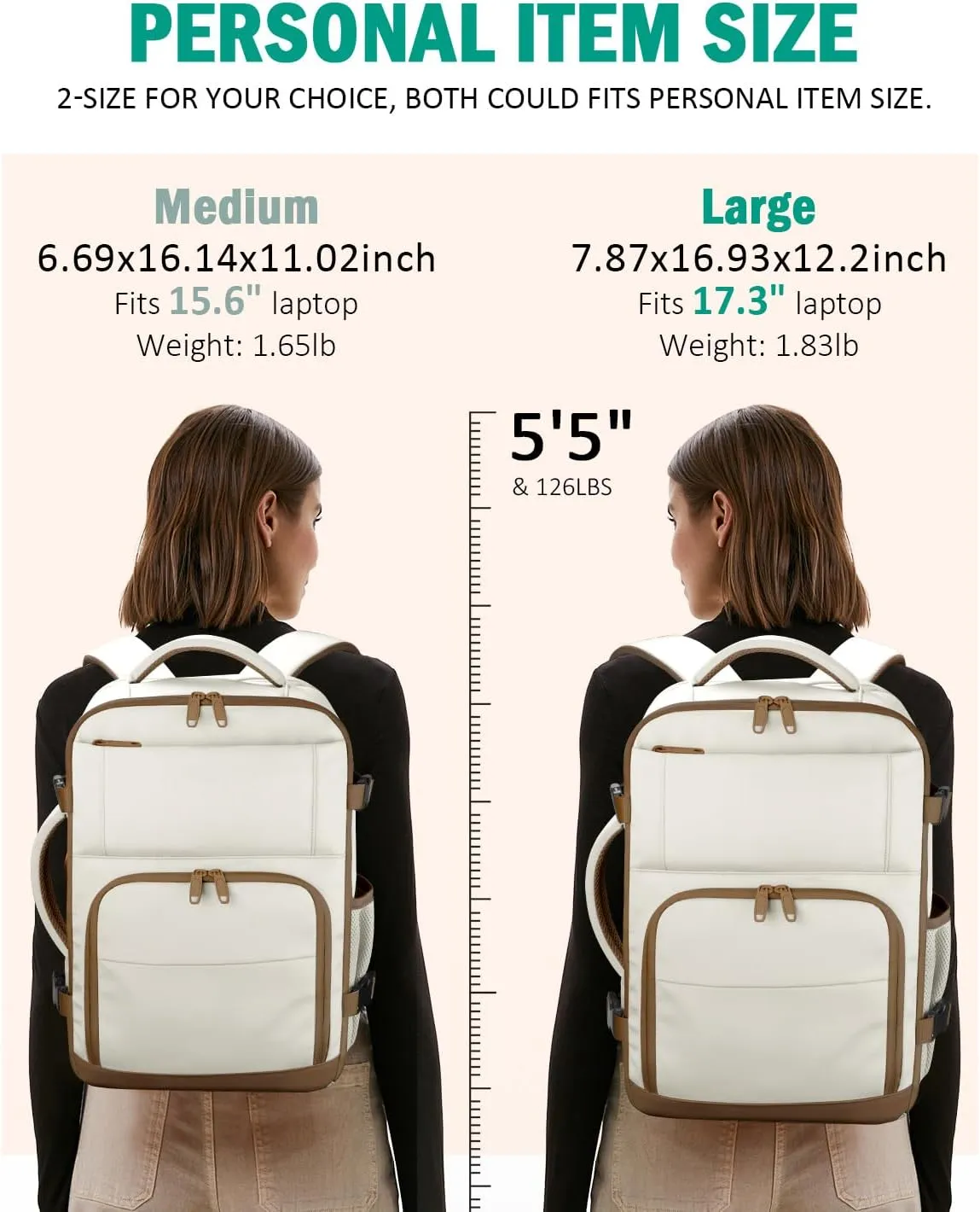 Travel Backpack For Women, Carry On Backpack for Men Flight Approved Airline Personal Item Travel Bag TSA Business 17.3 in Laptop Mochila, Travels Essentials Bookbag for Work Nurse Hiking (Beige)
