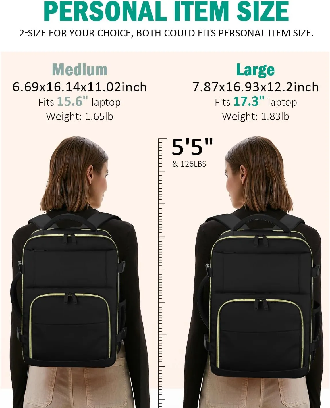 Travel Backpack For Women, Carry On Backpack for Men Flight Approved Airline Personal Item Travel Bag TSA Business 17.3 in Laptop Mochila, Travels Essentials Bookbag for Work Nurse Hiking (Black)