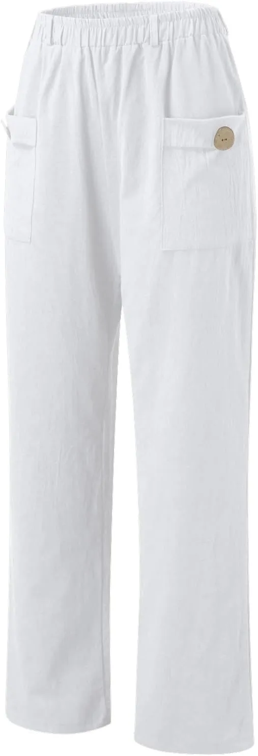 Trousers Pants for Women Vacation s Waist Casual Trousers with Pockets Linen Pull On Pants for Women