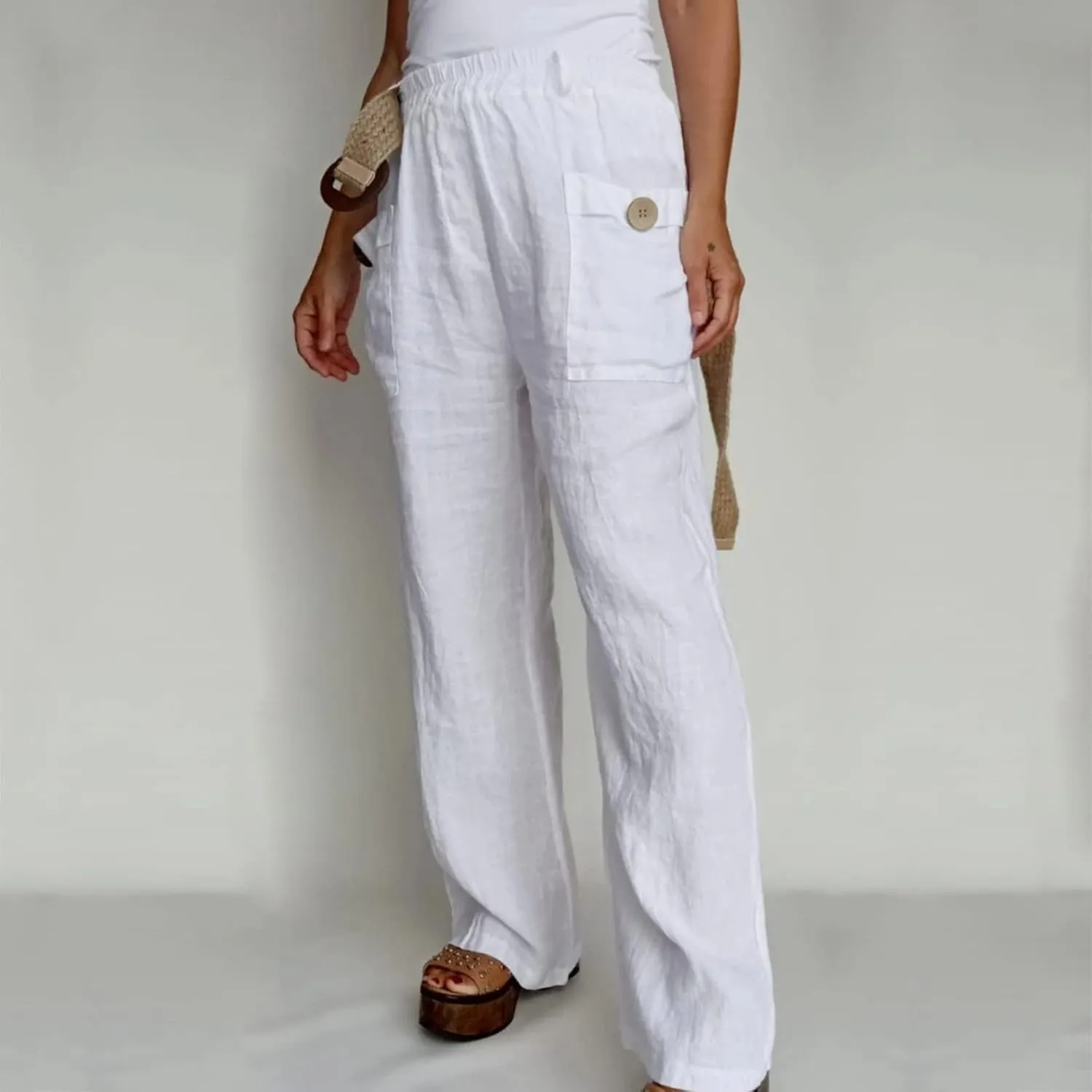 Trousers Pants for Women Vacation s Waist Casual Trousers with Pockets Linen Pull On Pants for Women