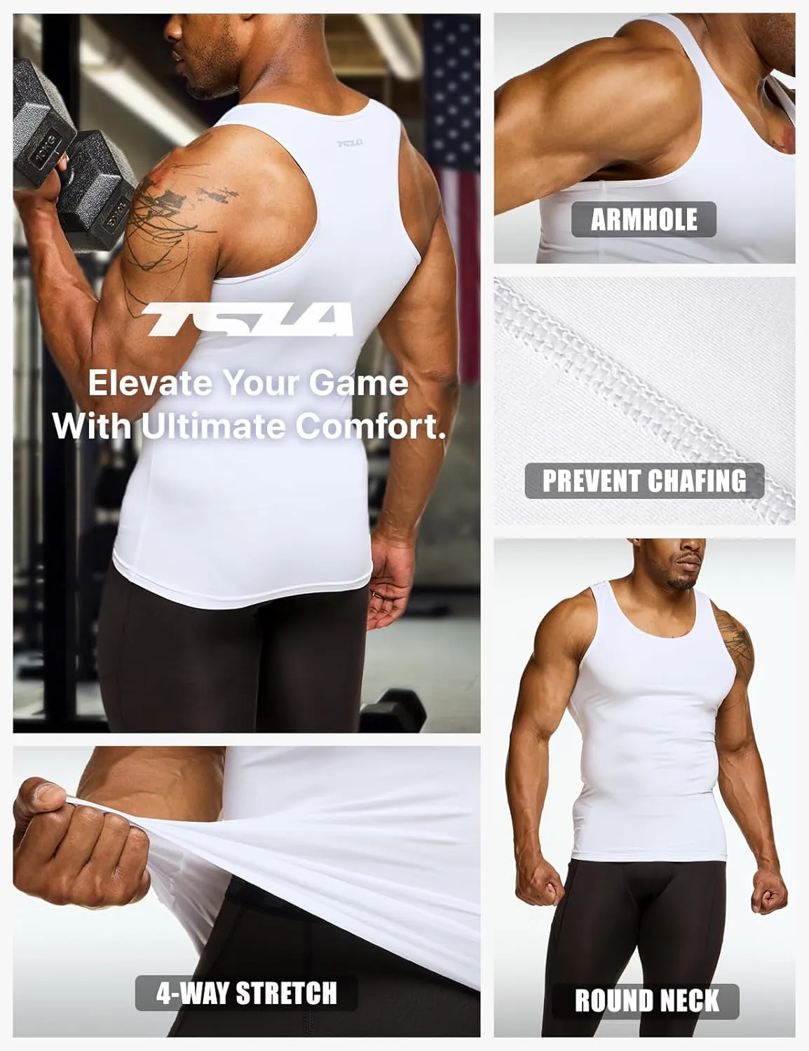 TSLA Men's Athletic Compression Sleeveless Tank Top, Cool Dry Sports Running Basketball Workout Base Layer