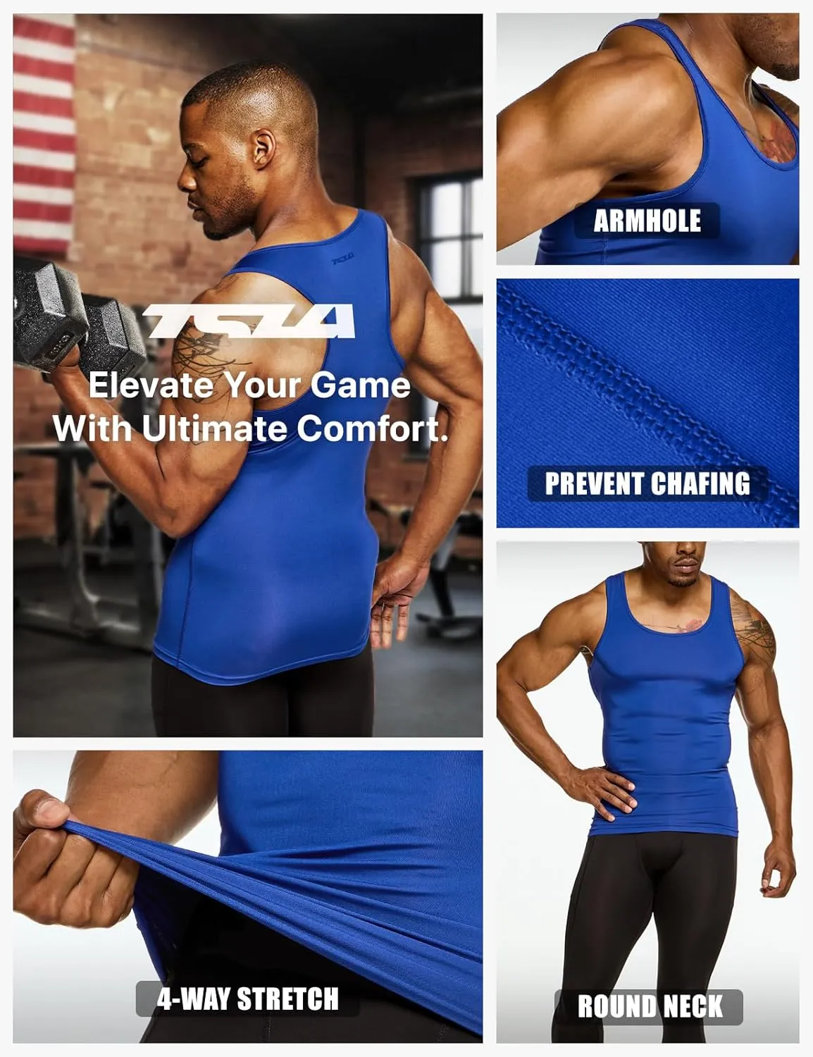 TSLA Men's Athletic Compression Sleeveless Tank Top, Cool Dry Sports Running Basketball Workout Base Layer