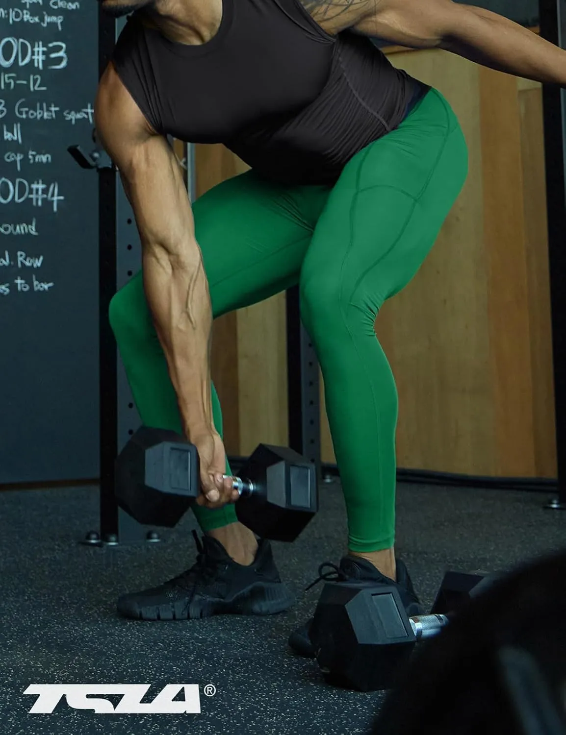 TSLA Men's Compression Pants, Cool Dry Athletic Workout Running Leggings Tights with Pockets