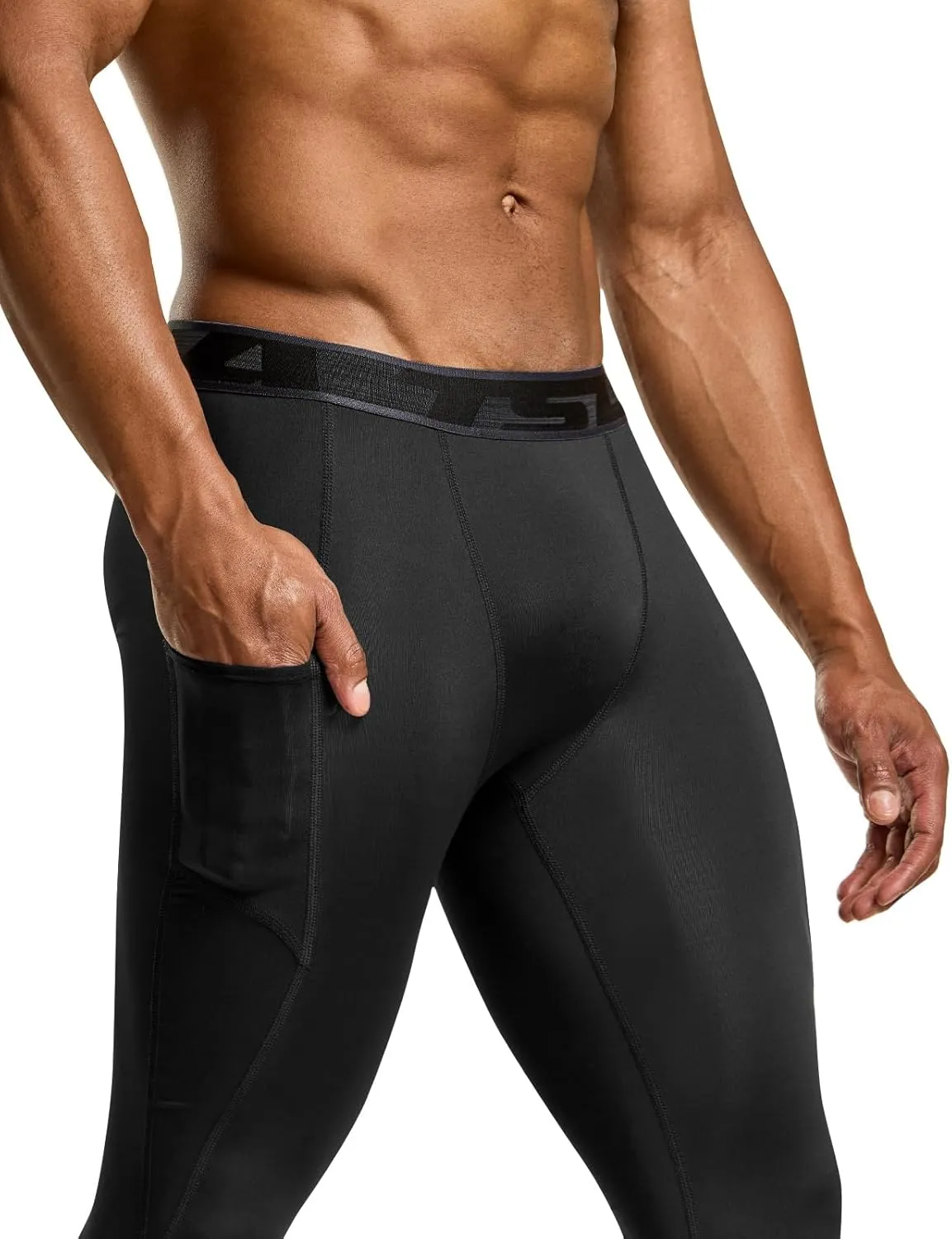 TSLA Men's Compression Pants, Cool Dry Athletic Workout Running Leggings Tights with Pockets