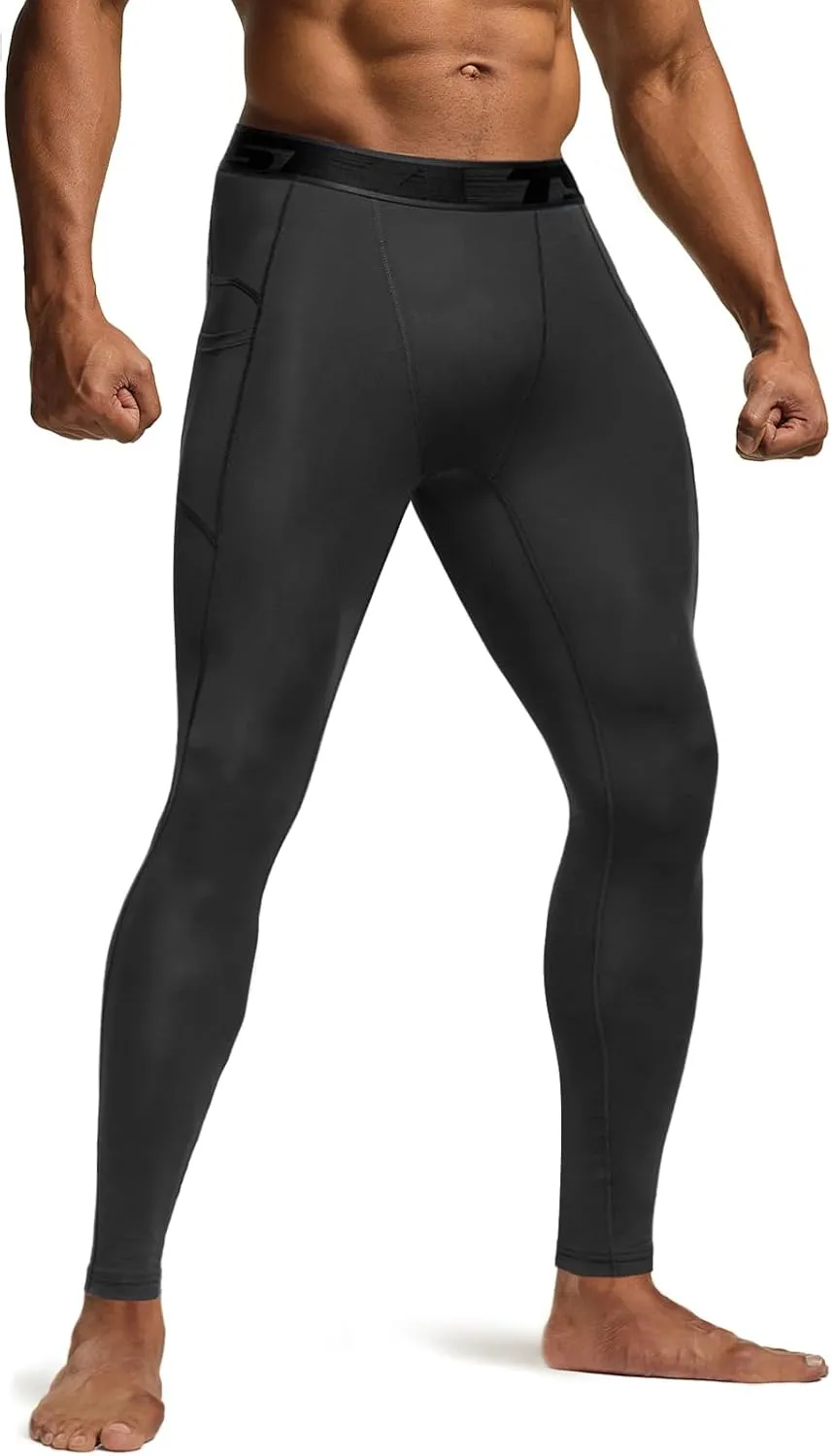 TSLA Men's Compression Pants, Cool Dry Athletic Workout Running Leggings Tights with Pockets