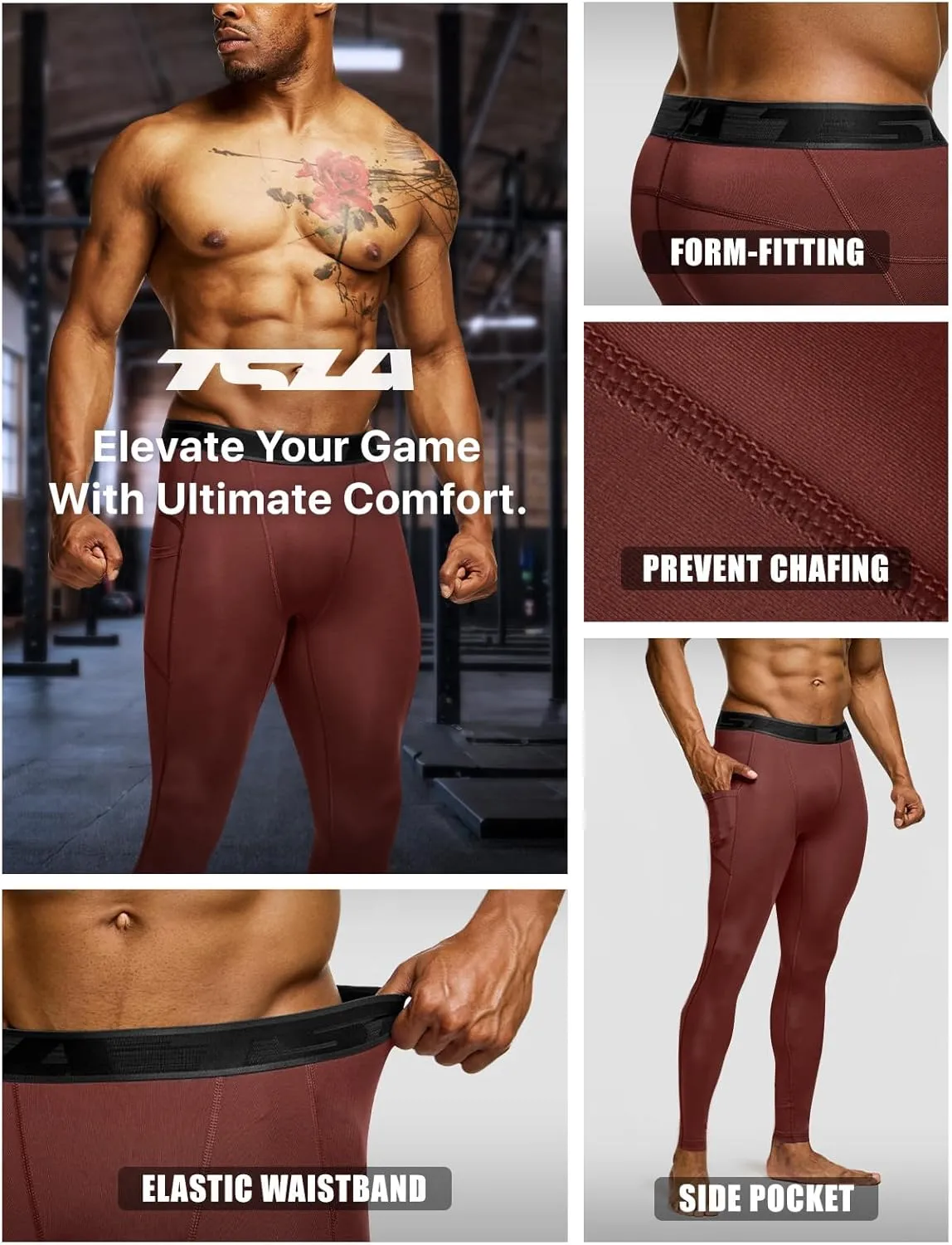 TSLA Men's Compression Pants, Cool Dry Athletic Workout Running Leggings Tights with Pockets