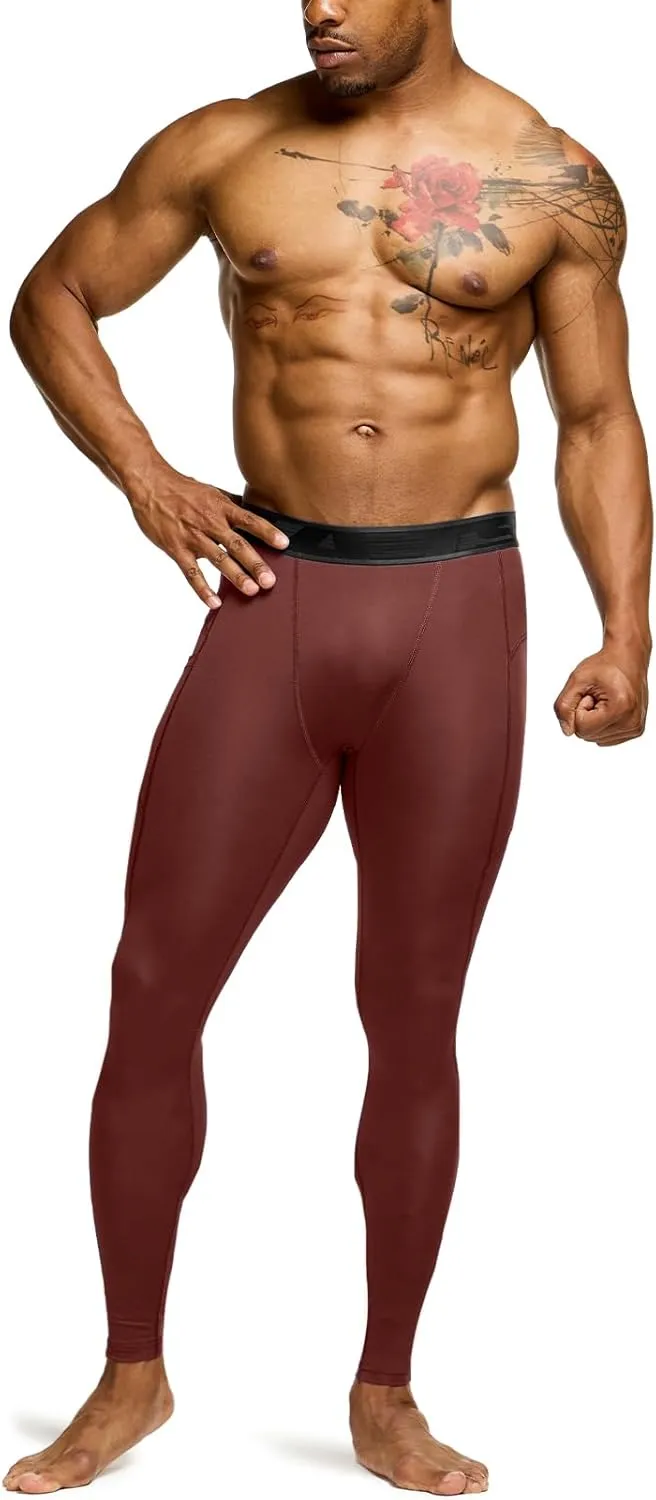 TSLA Men's Compression Pants, Cool Dry Athletic Workout Running Leggings Tights with Pockets