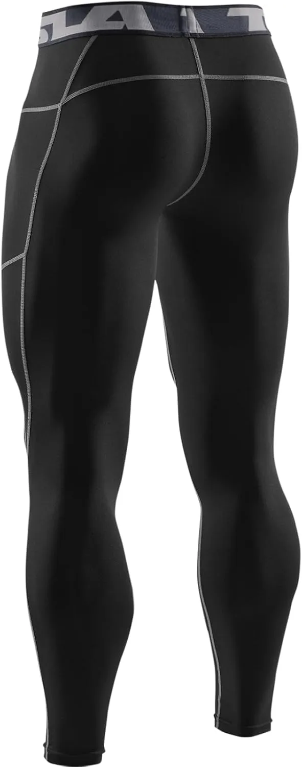 TSLA Men's Compression Pants, Cool Dry Athletic Workout Running Leggings Tights with Pockets