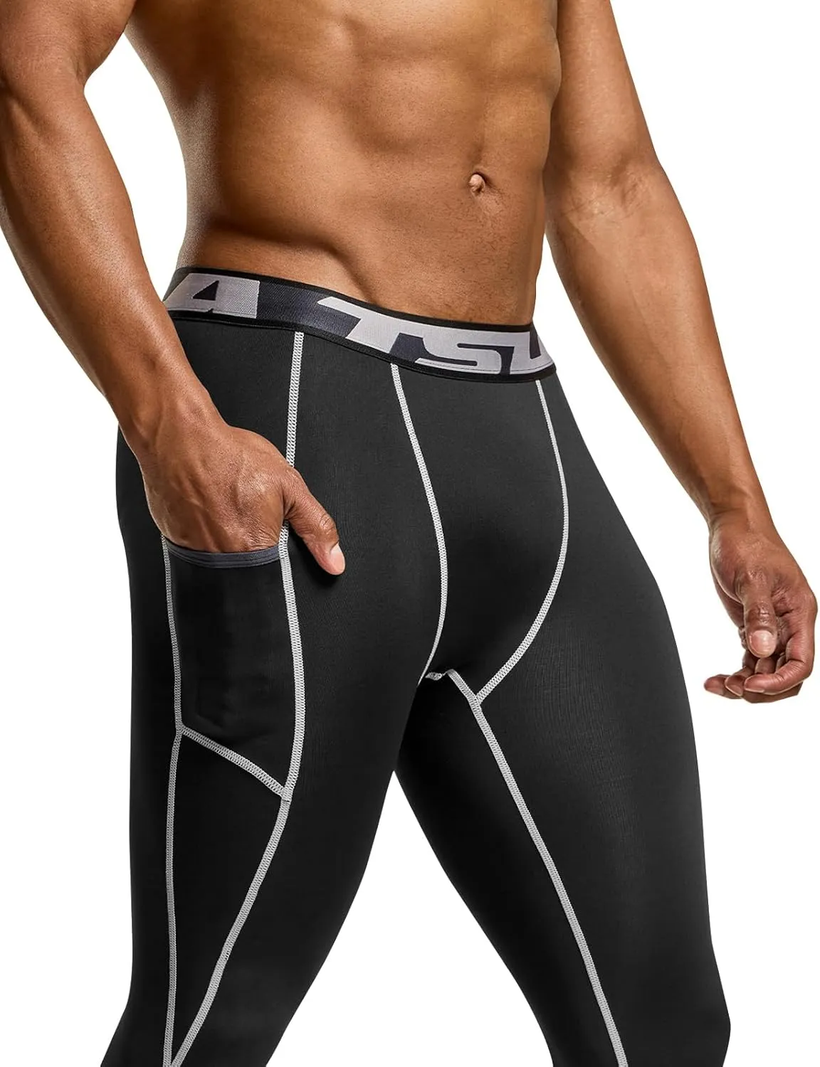 TSLA Men's Compression Pants, Cool Dry Athletic Workout Running Leggings Tights with Pockets