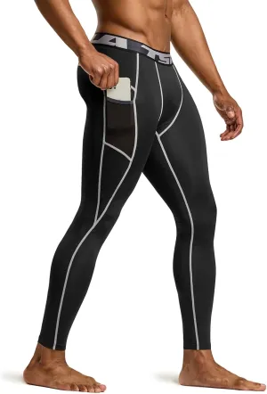TSLA Men's Compression Pants, Cool Dry Athletic Workout Running Leggings Tights with Pockets