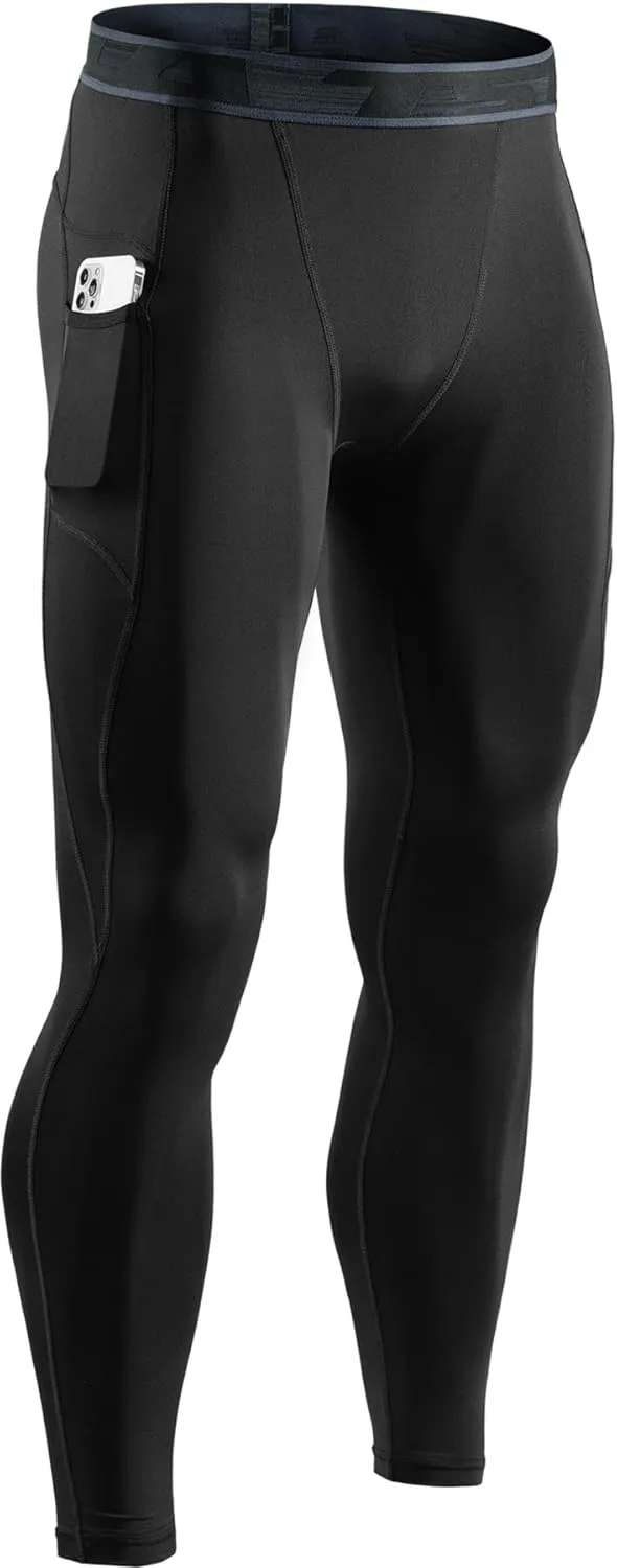 TSLA Men's Compression Pants, Cool Dry Athletic Workout Running Leggings Tights with Pockets