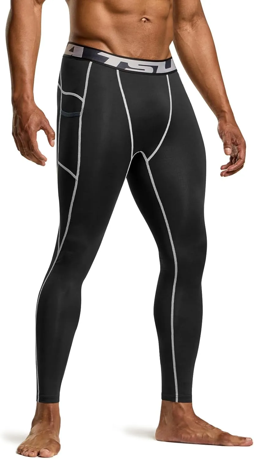 TSLA Men's Compression Pants, Cool Dry Athletic Workout Running Leggings Tights with Pockets