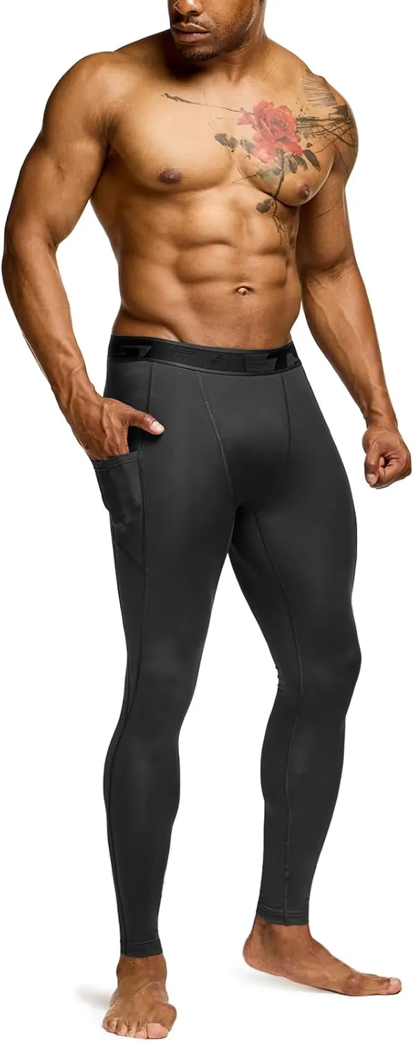 TSLA Men's Compression Pants, Cool Dry Athletic Workout Running Leggings Tights with Pockets