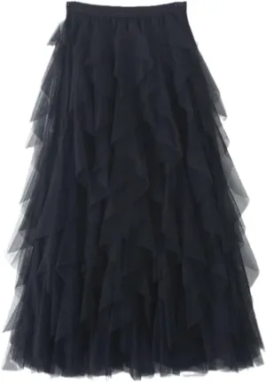 Tulle Long Maxi Skirt Women Fashion Cute High Waist Pleated Skirt