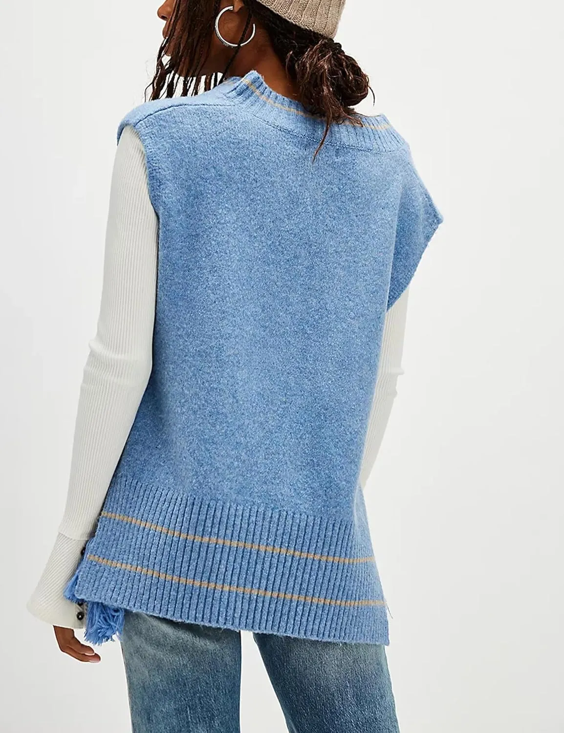 UANEO Womens V Neck Sweater Vest All Star Stripe Poncho Sleeveless Pullover Tank Tops