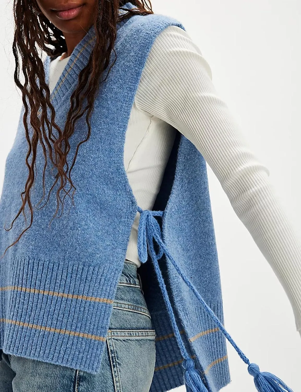 UANEO Womens V Neck Sweater Vest All Star Stripe Poncho Sleeveless Pullover Tank Tops