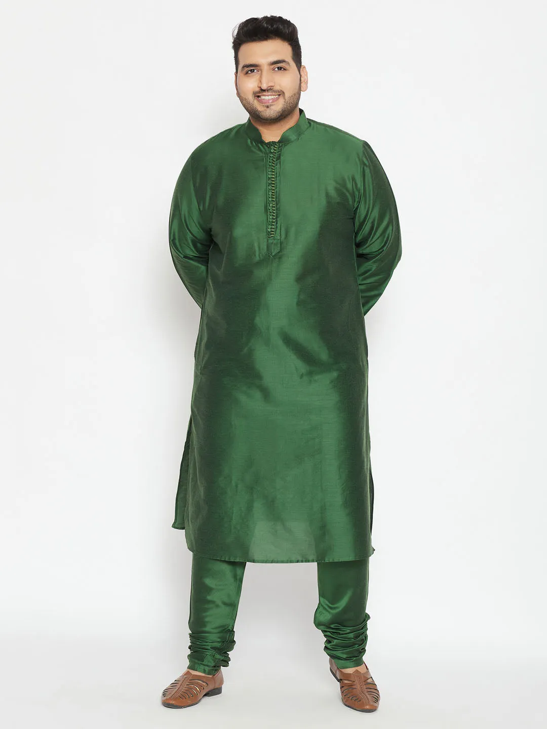 VASTRAMAY Men's Green Viscose Kurta Set