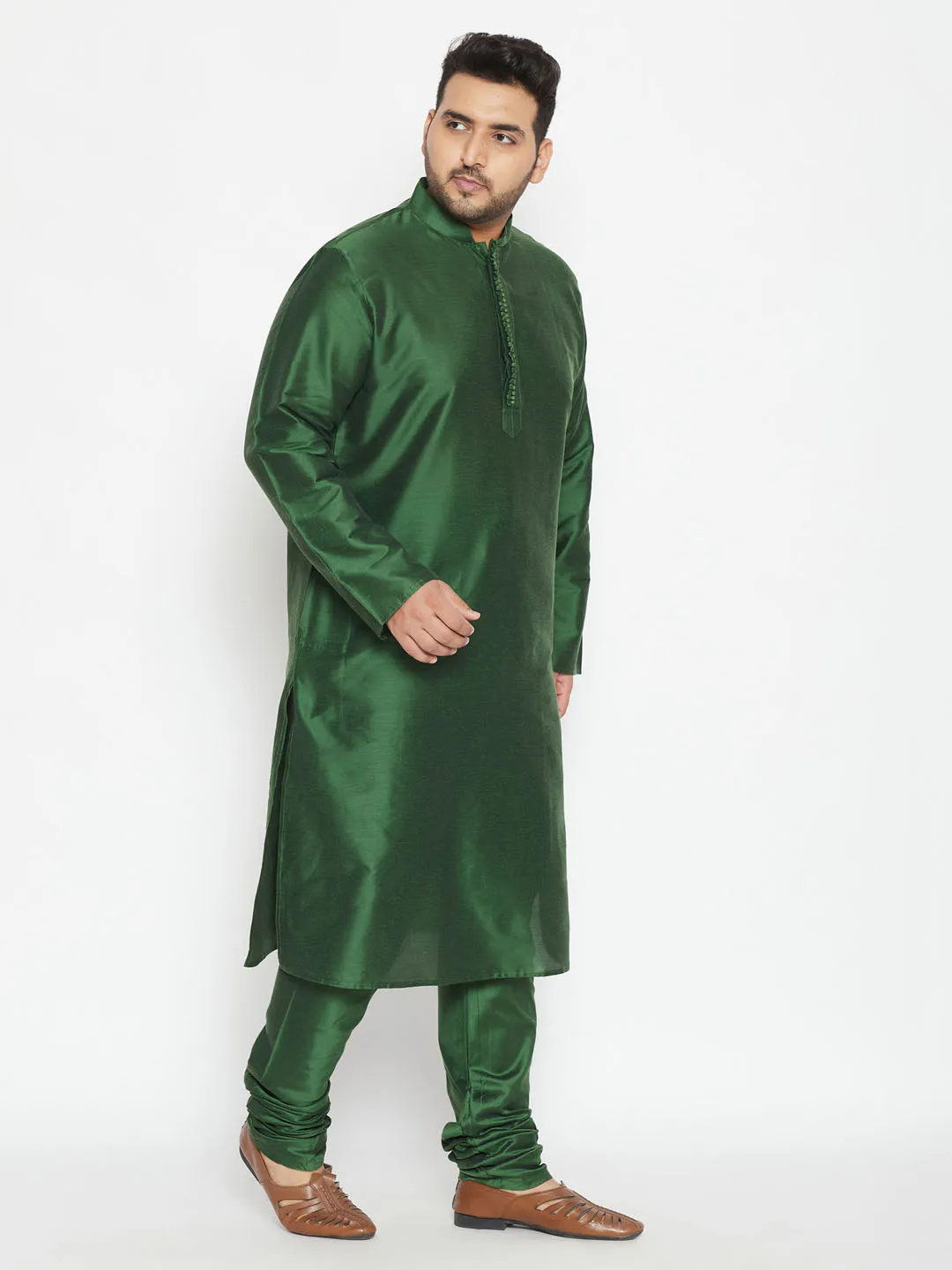 VASTRAMAY Men's Green Viscose Kurta Set