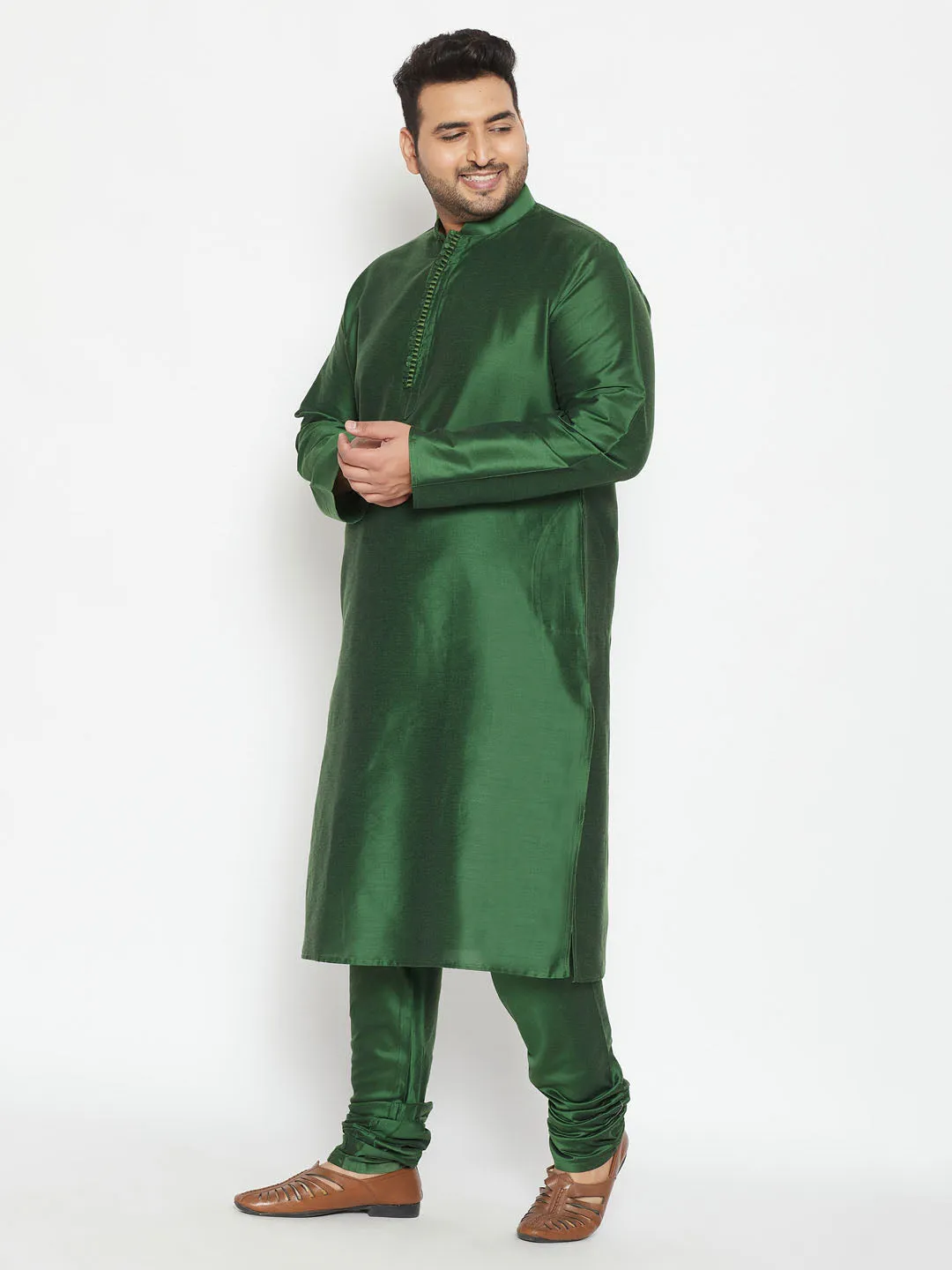 VASTRAMAY Men's Green Viscose Kurta Set