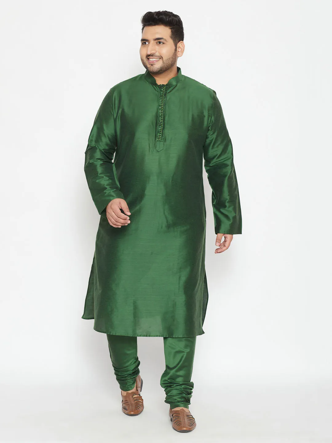 VASTRAMAY Men's Green Viscose Kurta Set