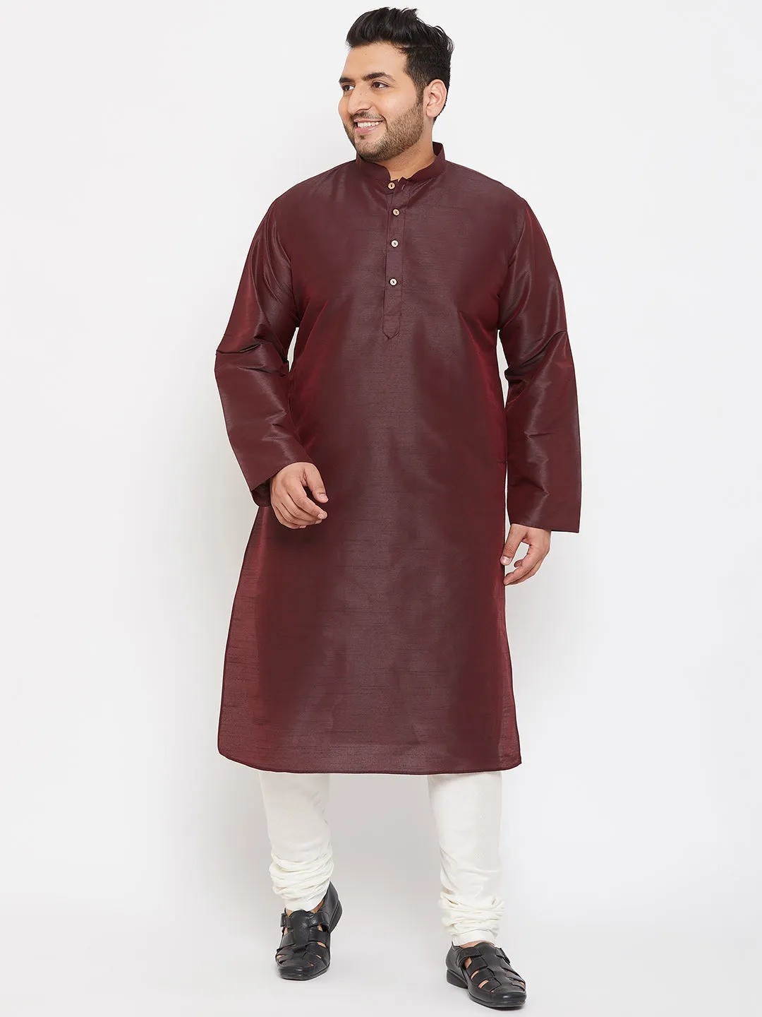 VASTRAMAY Wine Silk Blend Kurta