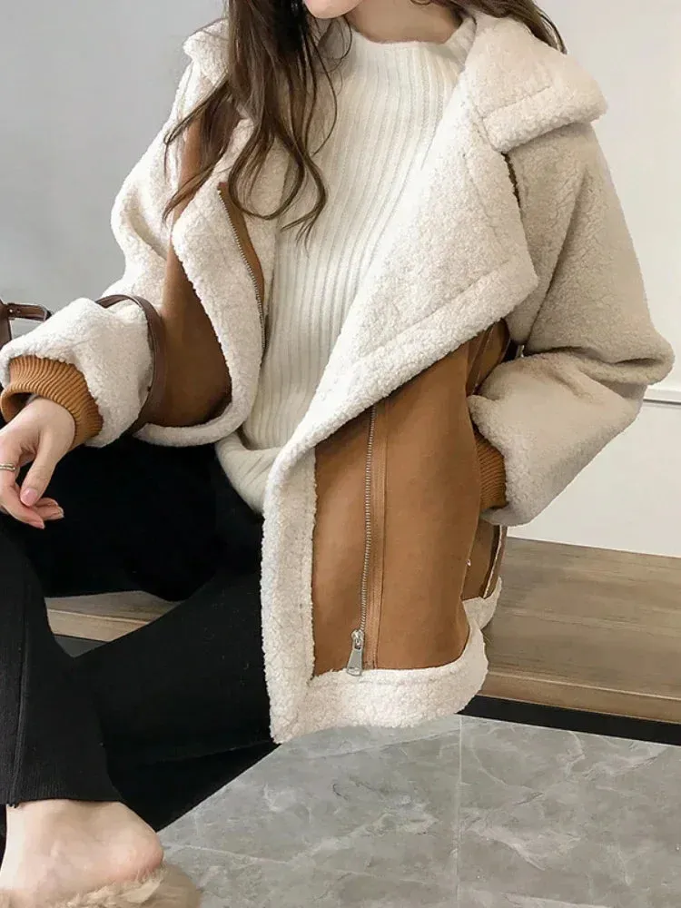 Vintage Polo Neck Velvet Loose Coat Jacket