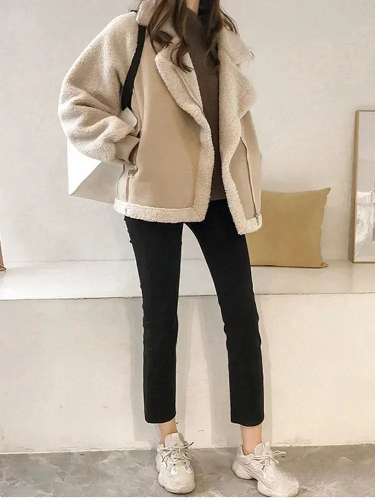Vintage Polo Neck Velvet Loose Coat Jacket