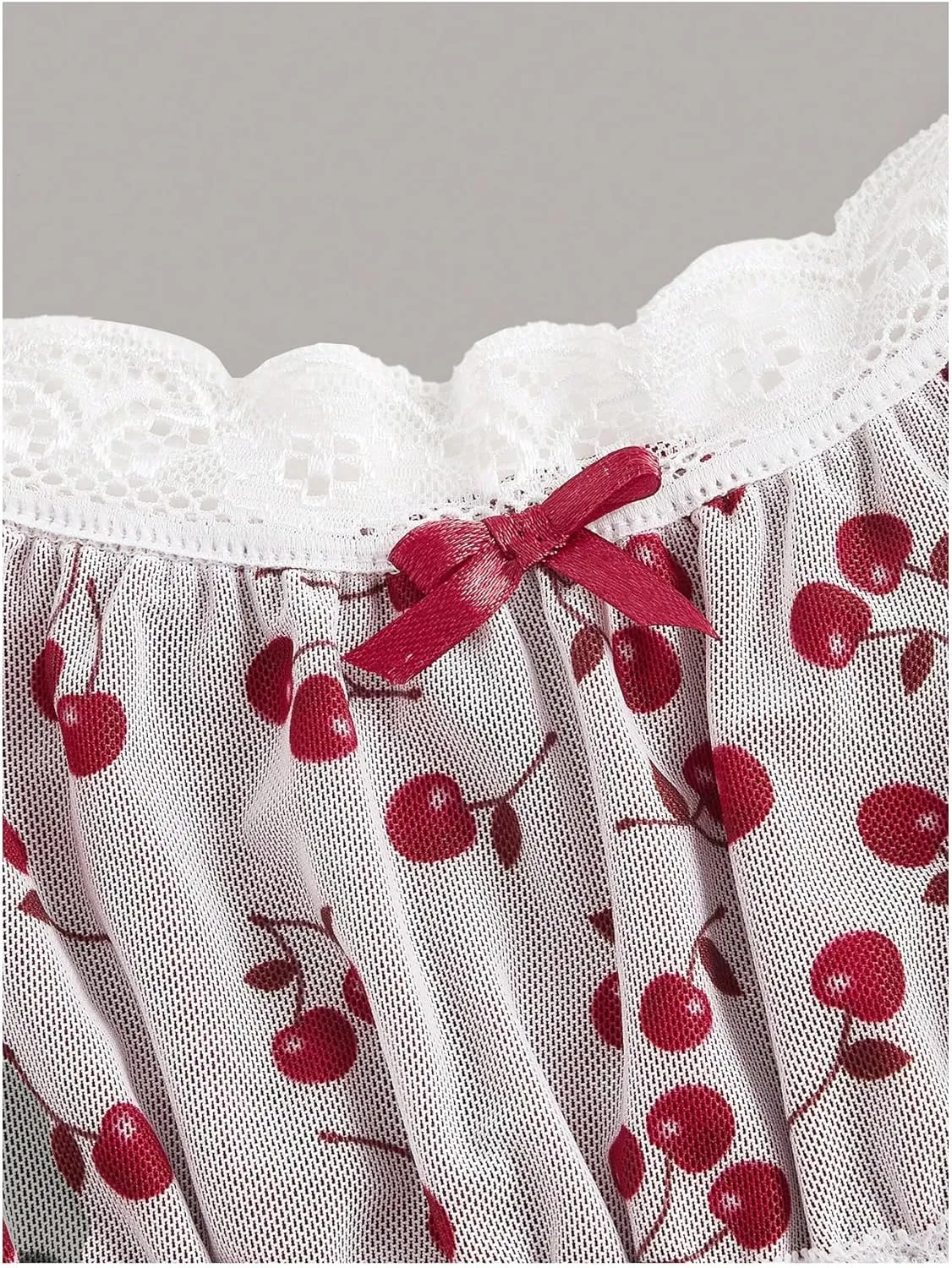WDIRARA Women's Cherry Print Lace Trim Bow Cami Top Spaghetti Strap Ruffle Hem Camisole Tops