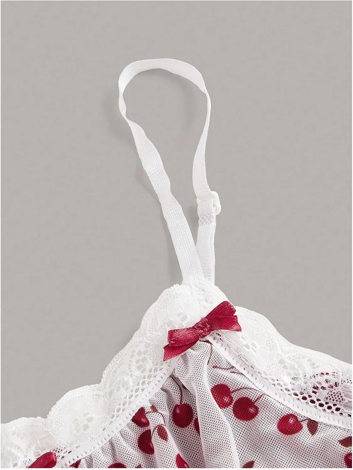 WDIRARA Women's Cherry Print Lace Trim Bow Cami Top Spaghetti Strap Ruffle Hem Camisole Tops