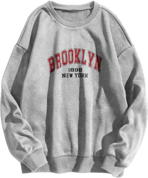 WDIRARA Women's Letter Graphic Print Round Neck Long Sleeve Casual Pullover Sweatshirt Tops