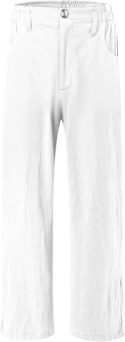Wide Leg Dress Pants for Women Business Casual High Waisted Linen Palazzo Pants Casual Summer Work Trousers w/Pockets