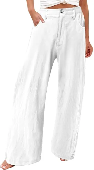 Wide Leg Dress Pants for Women Business Casual High Waisted Linen Palazzo Pants Casual Summer Work Trousers w/Pockets