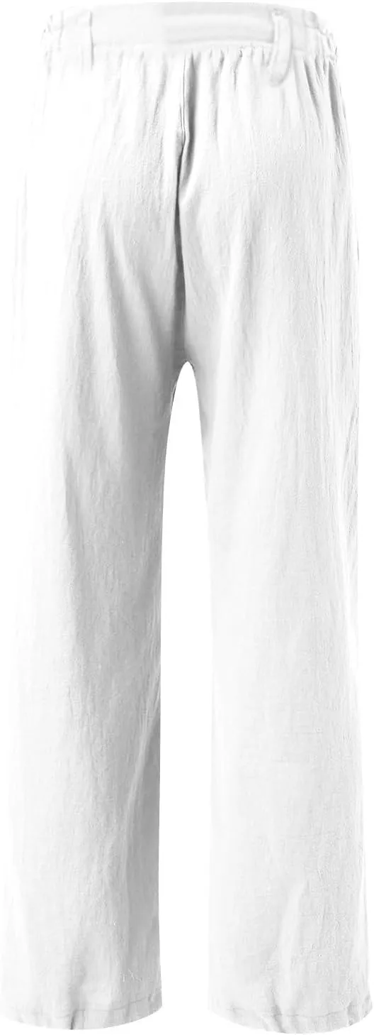 Wide Leg Dress Pants for Women Business Casual High Waisted Linen Palazzo Pants Casual Summer Work Trousers w/Pockets