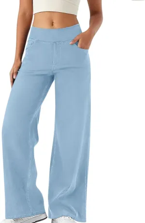 Wide Leg Jeans for Women Elastic High Waist Boyfriends Baggy Denim Pants Stretchy Junior Loose-Fit Palazzo Trousers