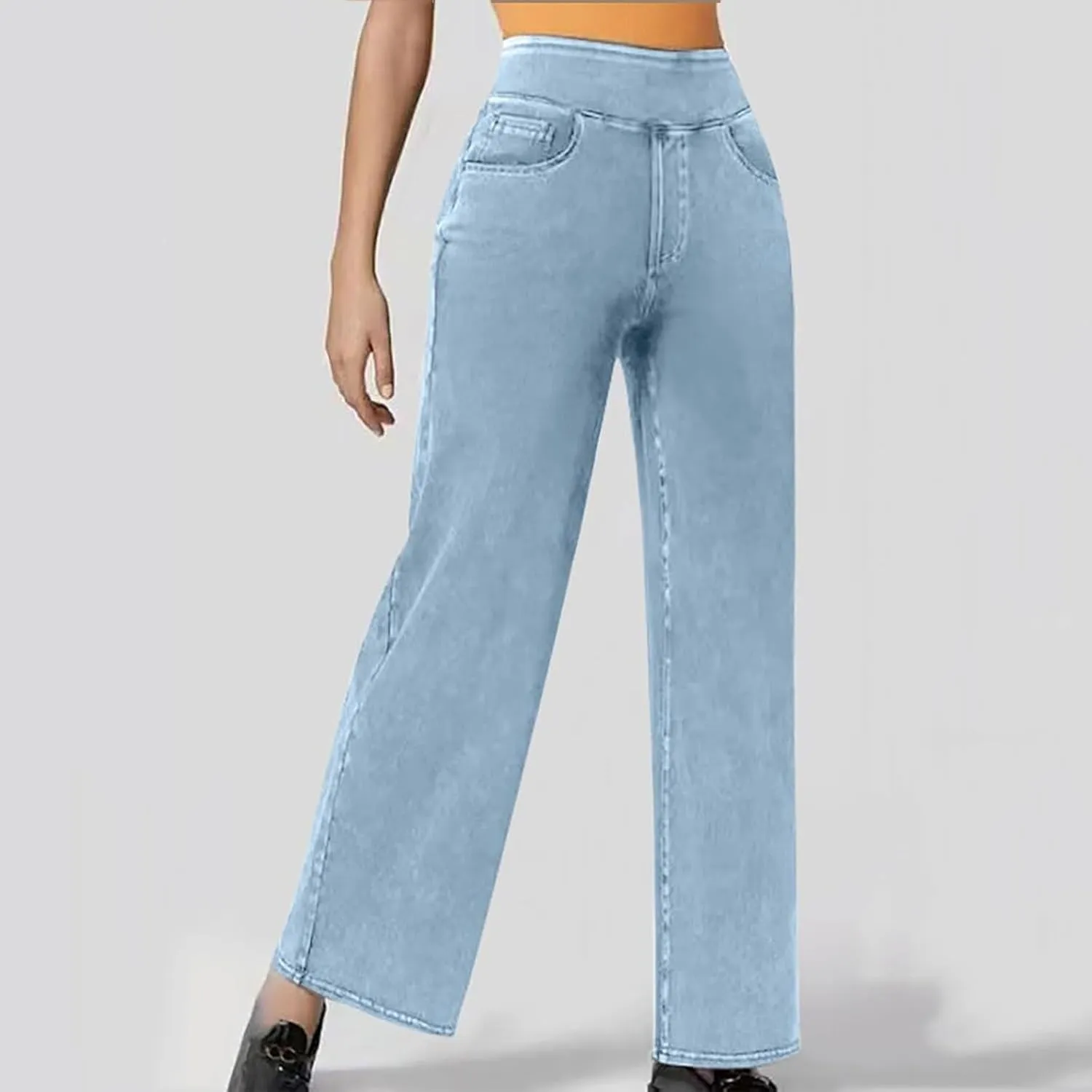 Wide Leg Jeans for Women Elastic High Waist Boyfriends Baggy Denim Pants Stretchy Junior Loose-Fit Palazzo Trousers
