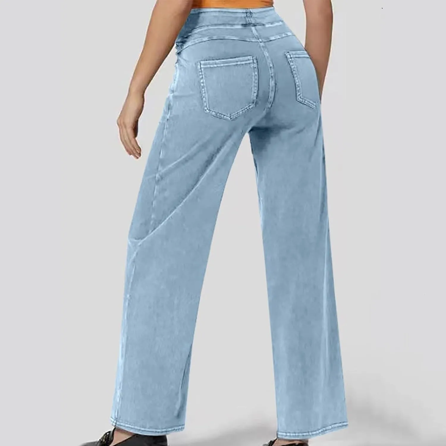 Wide Leg Jeans for Women Elastic High Waist Boyfriends Baggy Denim Pants Stretchy Junior Loose-Fit Palazzo Trousers