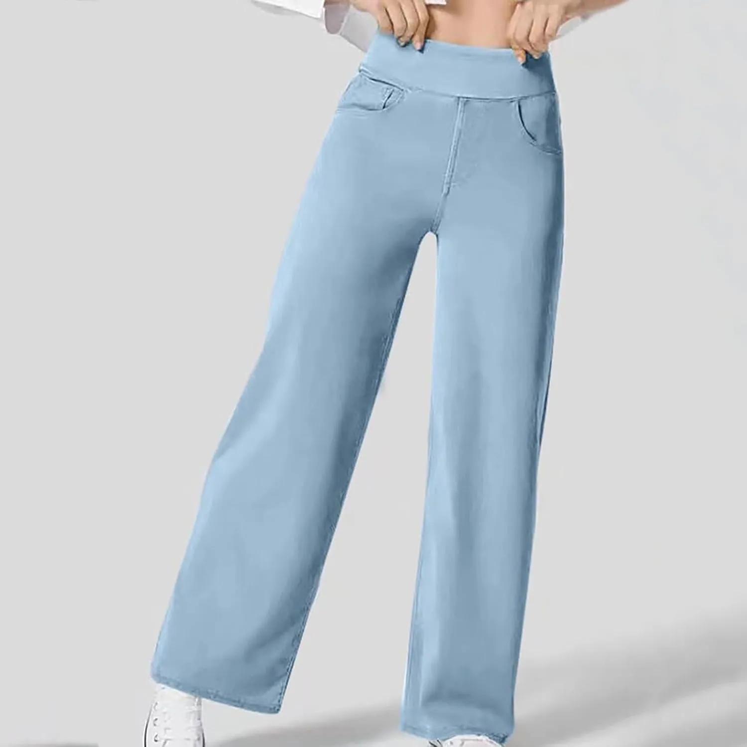 Wide Leg Jeans for Women Elastic High Waist Boyfriends Baggy Denim Pants Stretchy Junior Loose-Fit Palazzo Trousers